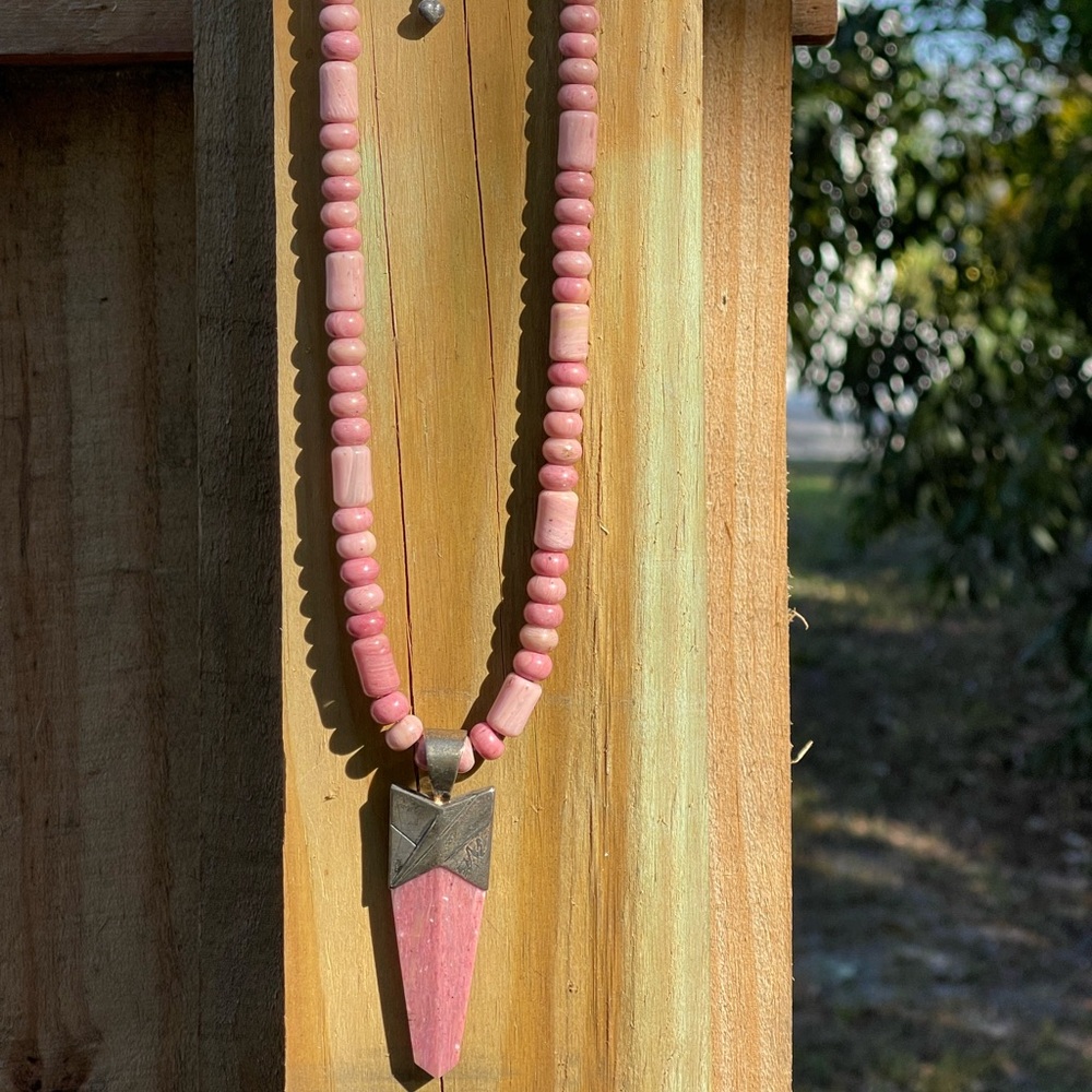 Jay King Sterling Silver Mauvewood Jasper Pendant with Beaded Necklace